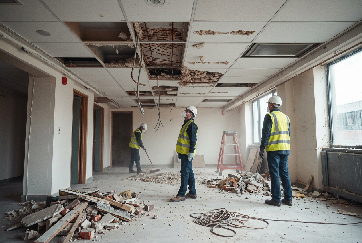 Soft strip demolition works inside a commercial building